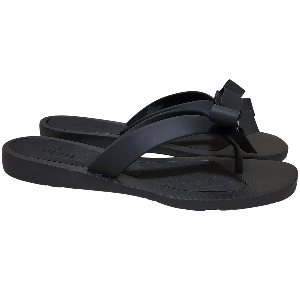 GUESS Women Tutu Embellished Bow Flip Flop Thong Sandals Size US 9M Black